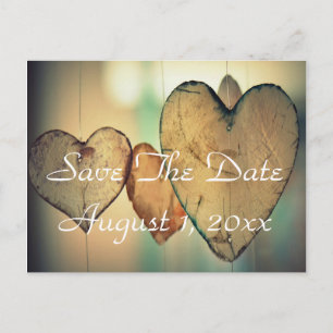 Tarjeta postal de anuncio de boda con corazones y 