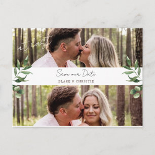 Tarjeta Postal de Anuncio de Boda con Dos Fotos Al