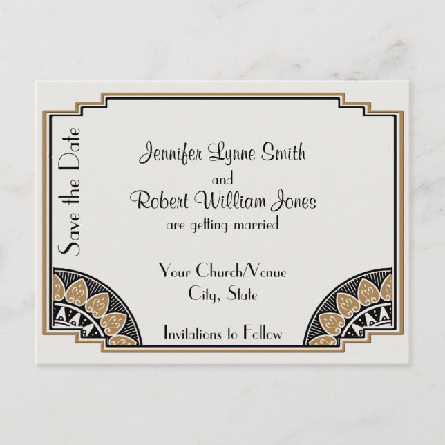 Tarjeta Postal de Anuncio de Boda con Estilo Art D (Anverso)