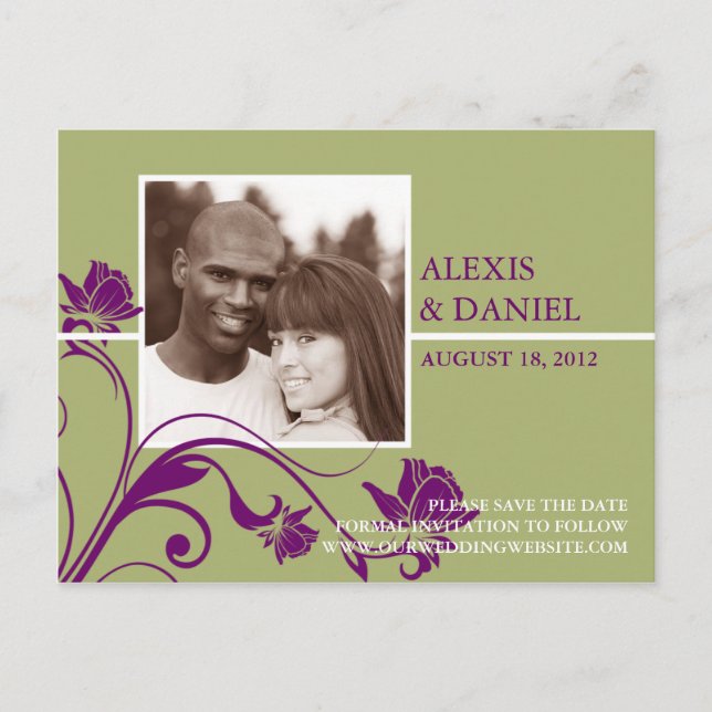 Tarjeta Postal de Anuncio de Boda con Flores Diver (Anverso)