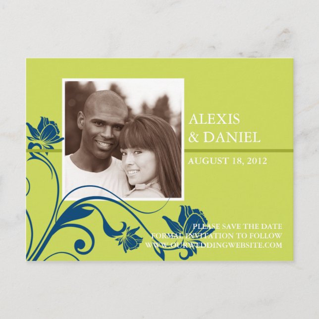 Tarjeta Postal de Anuncio de Boda con Flores Funky (Anverso)