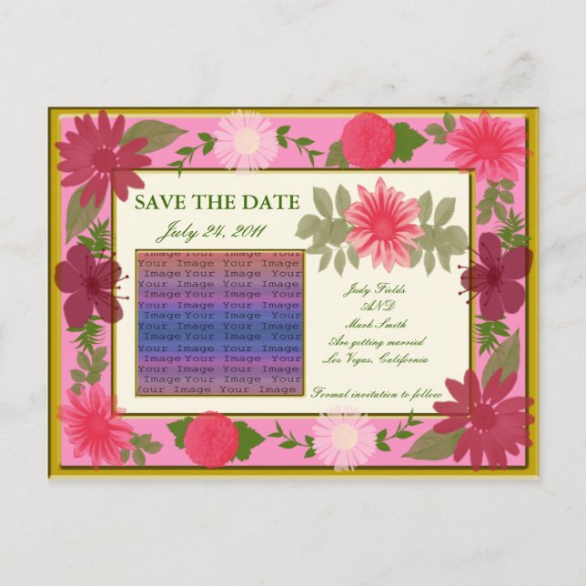 Tarjeta Postal de Anuncio de Boda con Flores Rosas (Anverso)