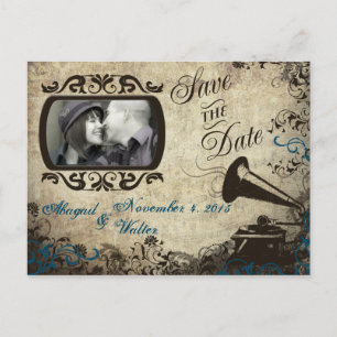 Tarjeta Postal de Anuncio de Boda con Fonógrafo An