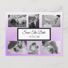 Tarjeta postal de anuncio de boda con foto morada