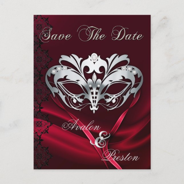 Tarjeta Postal de Anuncio de Boda con Joya Roja y  (Anverso)