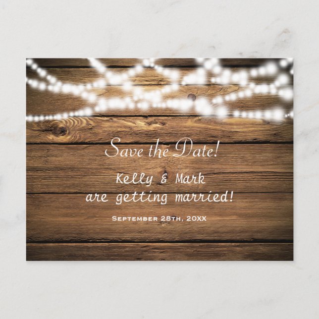 Tarjeta Postal de Anuncio de Boda con Luces de Cue (Anverso)