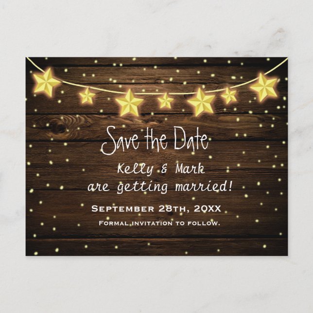 Tarjeta Postal de Anuncio de Boda con Luces de Est (Anverso)