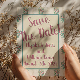 Tarjeta postal de anuncio de boda con papel pintad