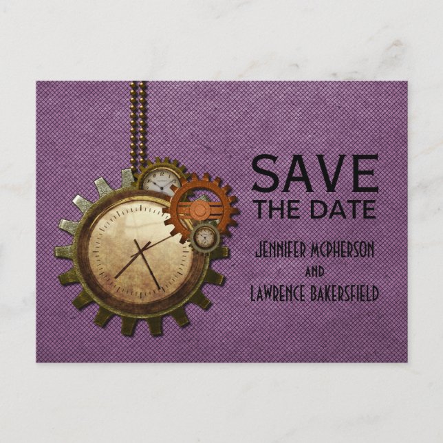 Tarjeta Postal de Anuncio de Boda con Reloj Antigu (Anverso)
