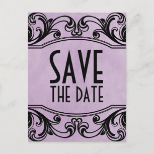Tarjeta postal de anuncio de boda con remolinos pú
