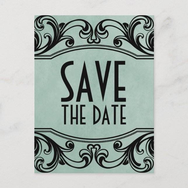 Tarjeta postal de anuncio de boda con remolinos vi (Anverso)