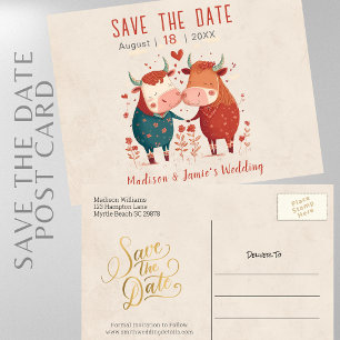 Tarjeta Postal de Anuncio de Boda con Vacas