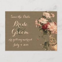 Tarjeta postal de anuncio de boda de crisantemos e