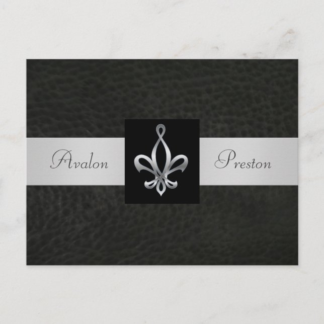 Tarjeta Postal de Anuncio de Boda de Cuero Negro F (Anverso)