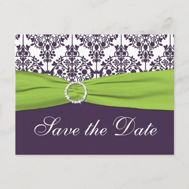 Tarjeta Postal de Anuncio de Boda de Damasco Verde (Anverso)