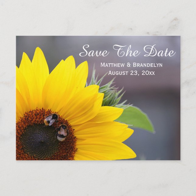 Tarjeta Postal de Anuncio de Boda de Girasoles (Anverso)