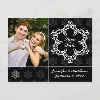 Tarjeta Postal de Anuncio de Boda de Invierno - B&