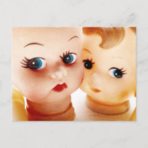 Tarjeta postal de anuncio de boda de muñecas retro
