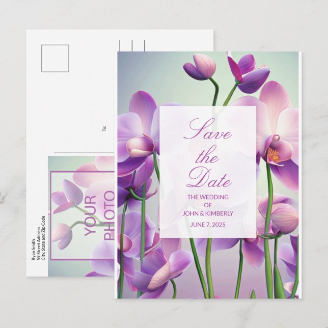 Tarjeta Postal de Anuncio de Boda de Orquídeas Pur (Anverso / Reverso)