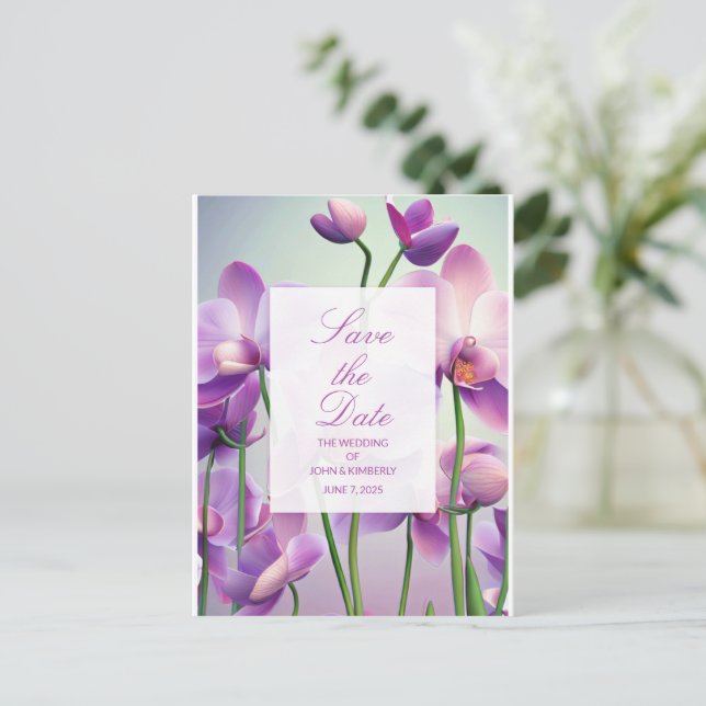 Tarjeta Postal de Anuncio de Boda de Orquídeas Pur (Anverso de pie)