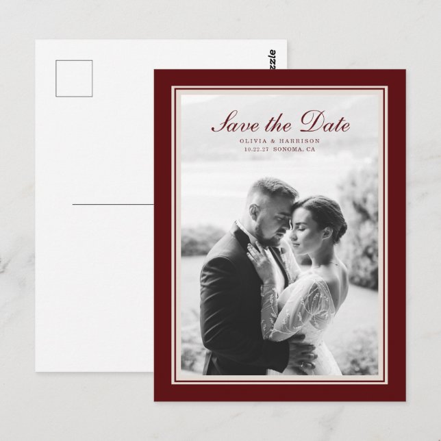 Tarjeta Postal de Anuncio de Boda de Otoño Burgund (Anverso / Reverso)