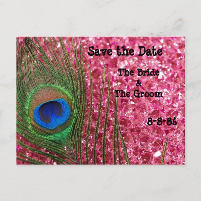Tarjeta postal de anuncio de boda de pavo real con (Anverso)