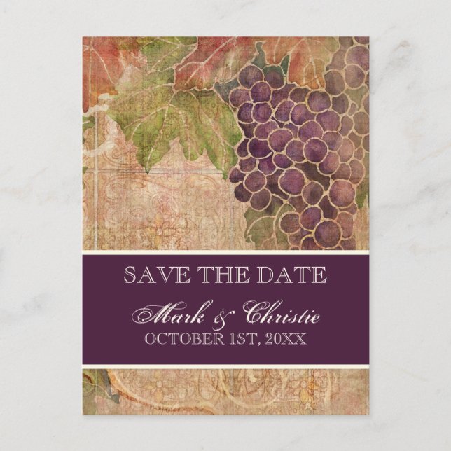 Tarjeta Postal de Anuncio de Boda de Viñedo de Uva (Anverso)