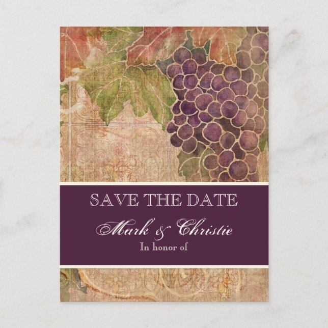 Tarjeta Postal de Anuncio de Boda de Viñedo de Uva (Anverso)