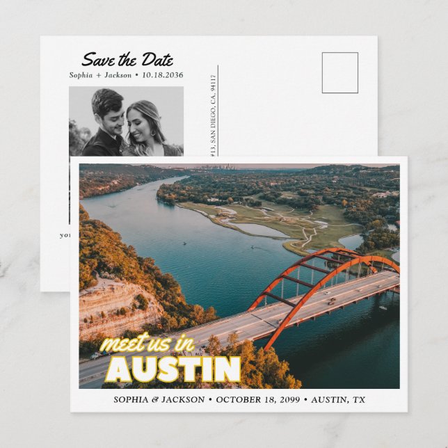 Tarjeta postal de anuncio de boda en Austin (Anverso / Reverso)