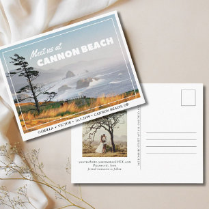 Tarjeta postal de anuncio de boda en Cannon Beach