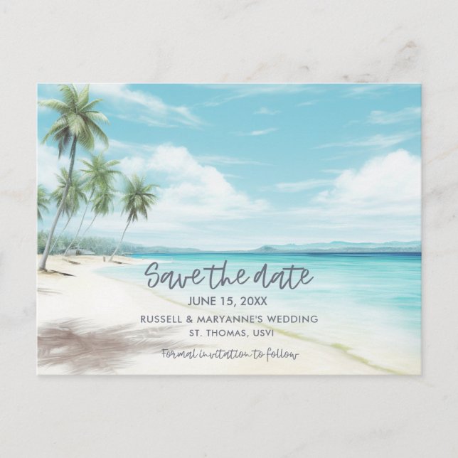 Tarjeta Postal de Anuncio de Boda en la Playa (Anverso)