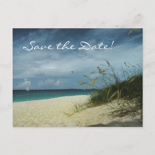 Tarjeta Postal de Anuncio de Boda en la Playa (Anverso)