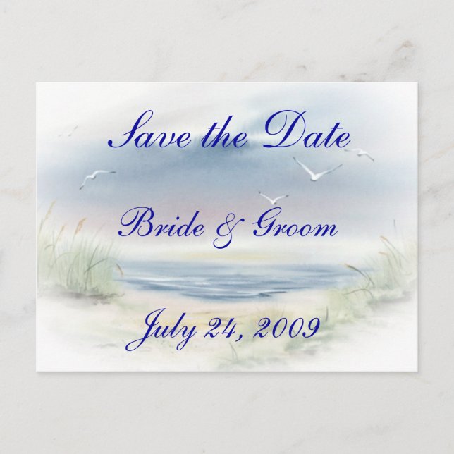 Tarjeta Postal de Anuncio de Boda en la Playa (Anverso)