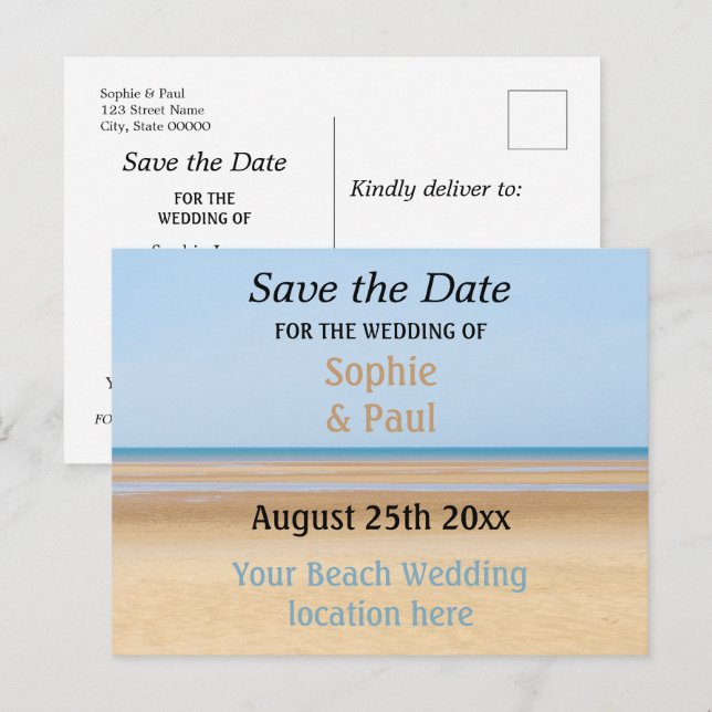 Tarjeta Postal de Anuncio de Boda en la Playa (Anverso / Reverso)