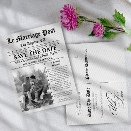 Tarjeta postal de anuncio de boda en periódico úni