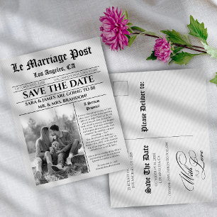 Tarjeta postal de anuncio de boda en periódico úni