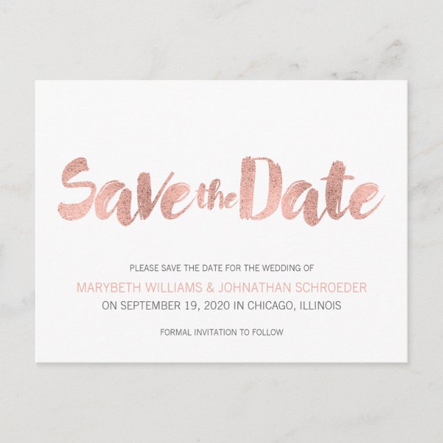Tarjeta Postal de Anuncio de Boda en Rosa Oro Mode (Anverso)