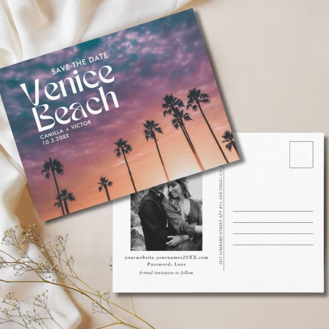 Tarjeta Postal de Anuncio de Boda en Venice Beach (Venice Beach Wedding Save the Date Postcard)