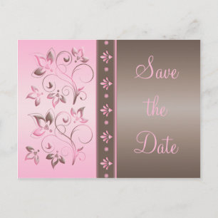 Tarjeta Postal de Anuncio de Boda Floral Rosa y Mo