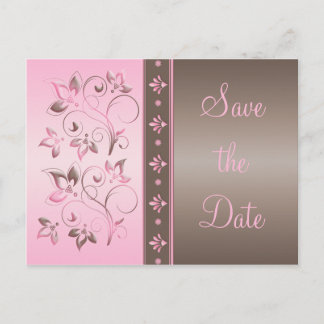 Tarjeta Postal de Anuncio de Boda Floral Rosa y Mo
