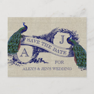 Tarjeta Postal de Anuncio de Boda Lino Azul Pavo R