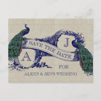 Tarjeta Postal de Anuncio de Boda Lino Azul Pavo R