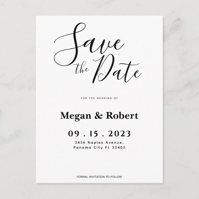 Tarjeta Postal de Anuncio de Boda Minimalista (Anverso)