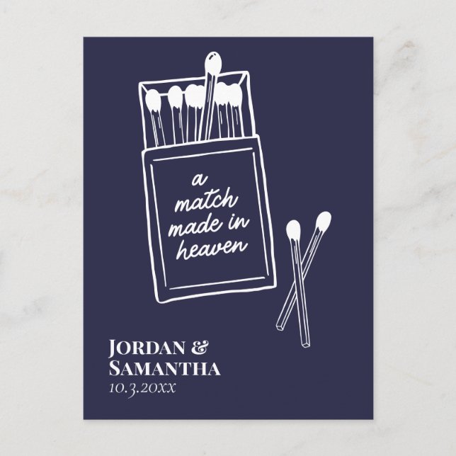 Tarjeta postal de anuncio de boda Navy Match Made  (Anverso)