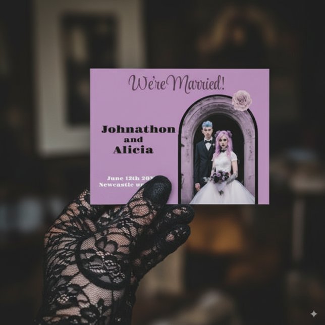 Tarjeta postal de anuncio de boda Pastel Goth (Subido por el creador)