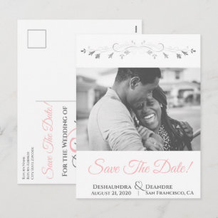 Tarjeta Postal de Anuncio de Boda Rosa y Gris