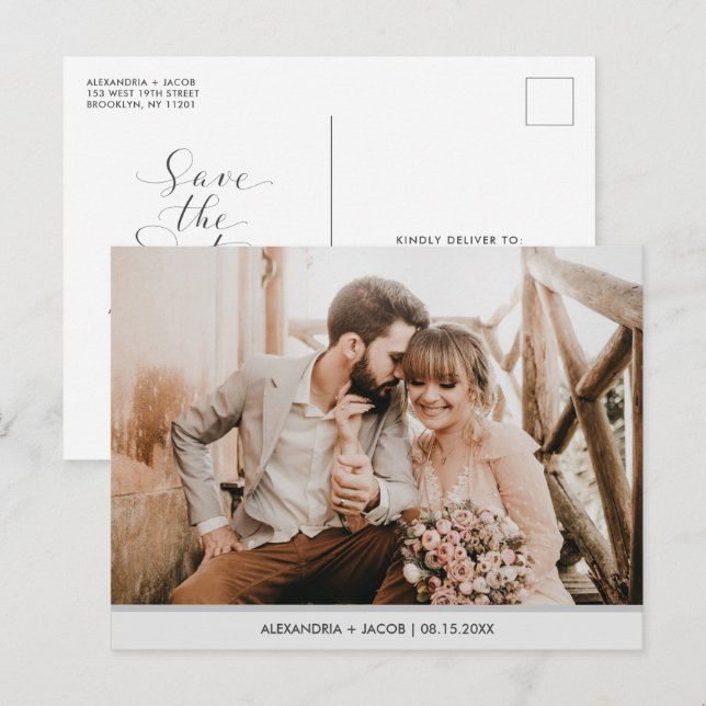 Tarjeta Postal de Anuncio de Boda Simple Moderna (Anverso / Reverso)