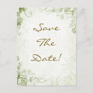 Tarjeta Postal de Anuncio de Boda Vintage Verde