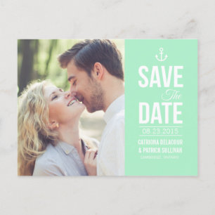 TARJETA POSTAL DE ANUNCIO DE BODAS EN VERDE MENTA 