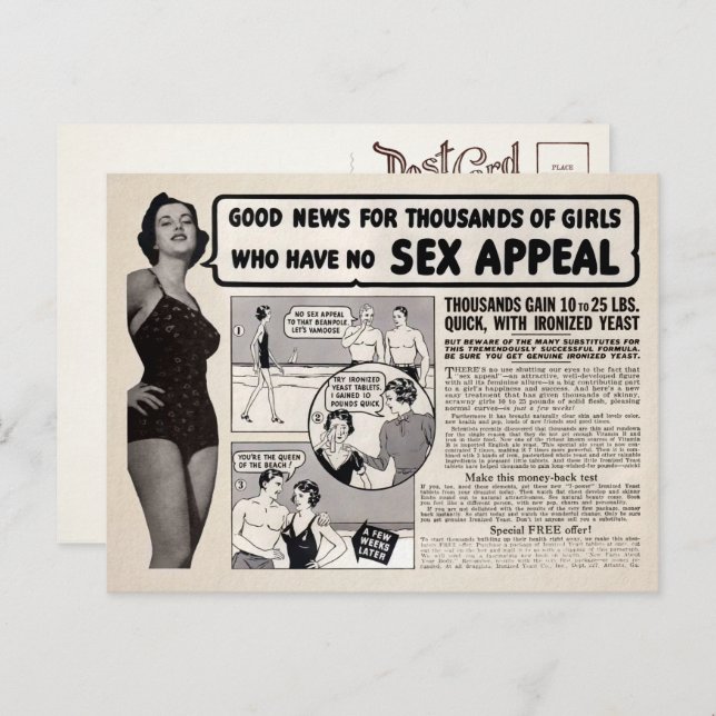 Tarjeta postal de anuncio de cómic de chica flaca  (Anverso / Reverso)